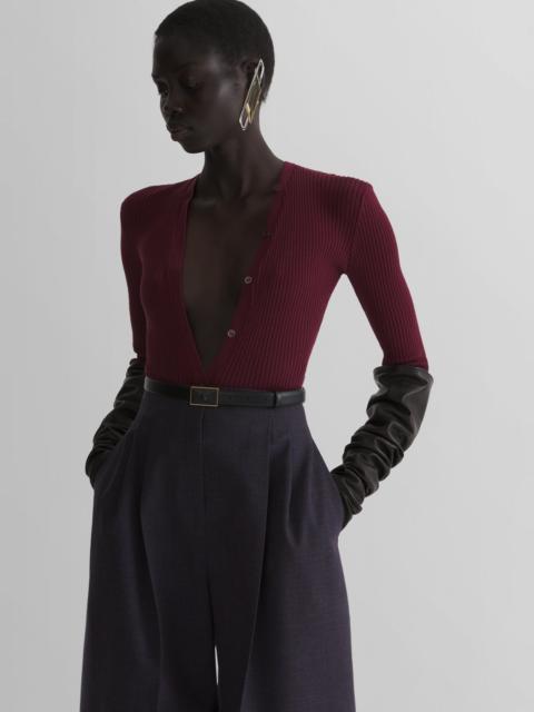 MUGLER burgundy knit buttoned bodyshort
