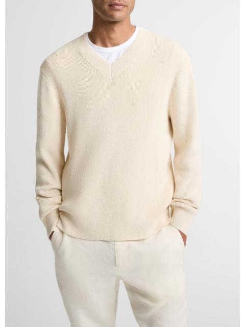 Ribbed Italian Cotton-Blend V-Neck Sweater