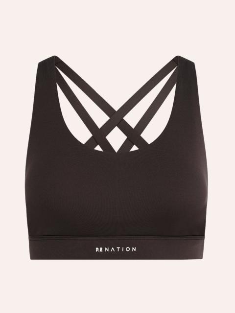 P.E NATION SIGNATURE CROSSBACK SPORTS BRA IN COFFEE