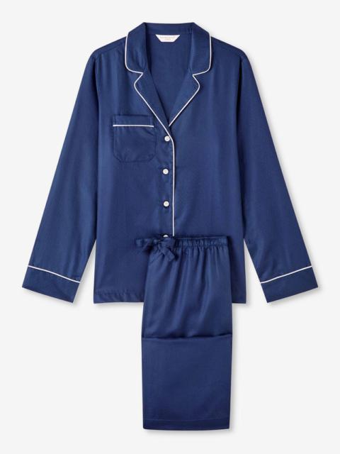 Derek Rose Women's Pyjamas Lombard 6 Cotton Jacquard Navy