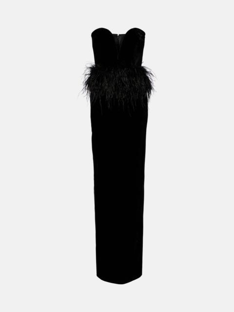 THE NEW ARRIVALS ILKYAZ OZEL Feather-trimmed strapless velvet gown