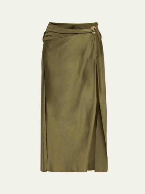 SIMKHAI Kora Satin Wrap Midi Skirt