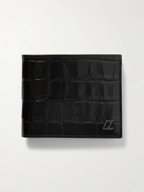 Logo-Appliquéd Croc-Effect Glossed-Leather Billfold Wallet