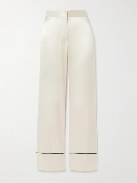 KIKI DE MONTPARNASSE Piped Silk-charmeuse Wide-leg Pants