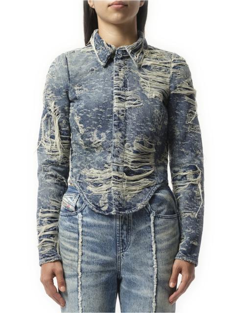 Diesel De-Madeline Distressed Denim Shirt in Blue