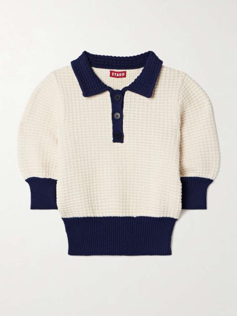 STAUD Altea two-tone waffle-knit cotton-blend polo shirt