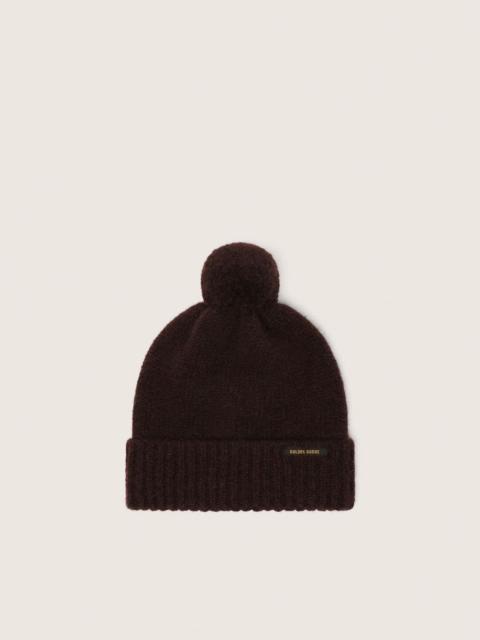 Golden Goose Beanie in dark brown alpaca wool with pompom and contrasting label