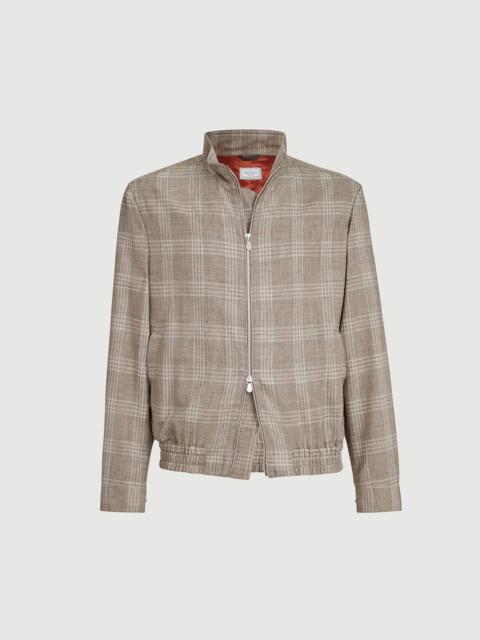 Brunello Cucinelli Wool, silk and linen tartan outerwear jacket with stand collar