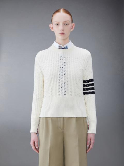 Thom Browne POINTELLE RIB STITCH BOXY CREW NECK PULLOVER IN MERINO WOOL W/ 4 BAR STRIPE