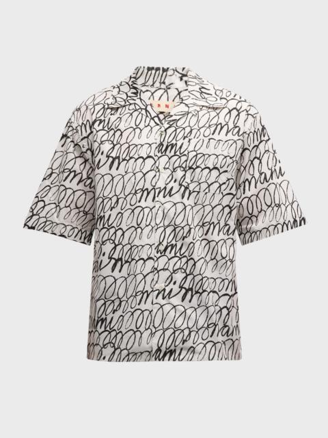 Men's Scribbled Poplin Camp Shirt