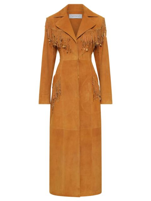 GABRIELA HEARST Thaniel Fringe Trench Coat in Cashew Suede with Charms