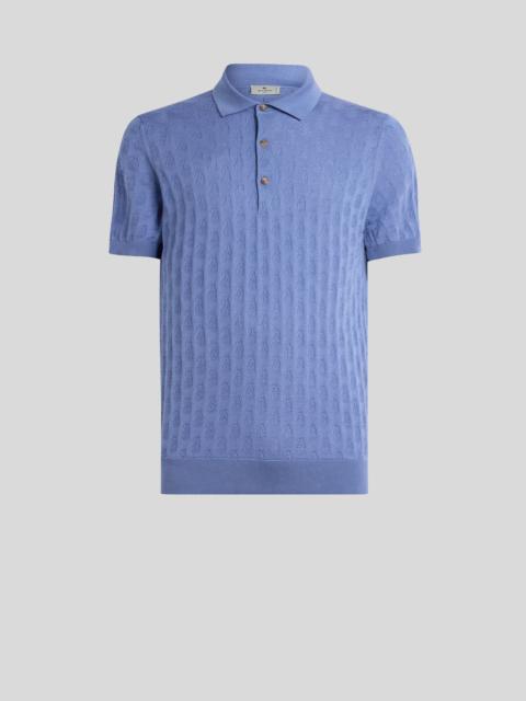 Etro KNIT COTTON POLO SHIRT WITH MICRO PAISLEY MOTIF