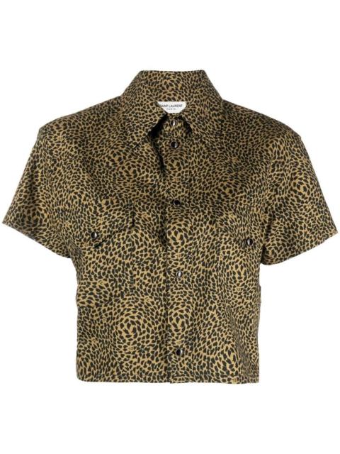 SAINT LAURENT leopard-print cropped shirt