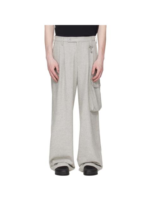 REESE COOPER® Gray Wool Herringbone Pleated Cargo Pants
