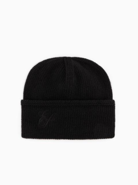EMPORIO ARMANI Ribbed wool beanie with EA signature embroidery