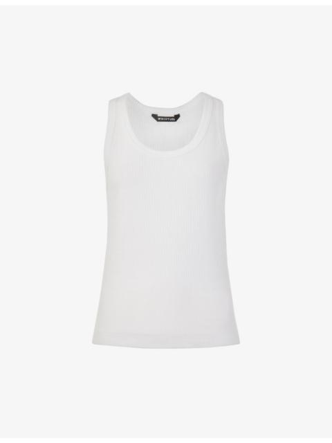 WHISTLES Scoop-neck ribbed stretch better-cotton vest top