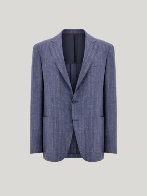 Canali MODERN FIT BLUE AND LIGHT BLUE KEI JACKET IN A WOOL, SILK AND LINEN BLEND