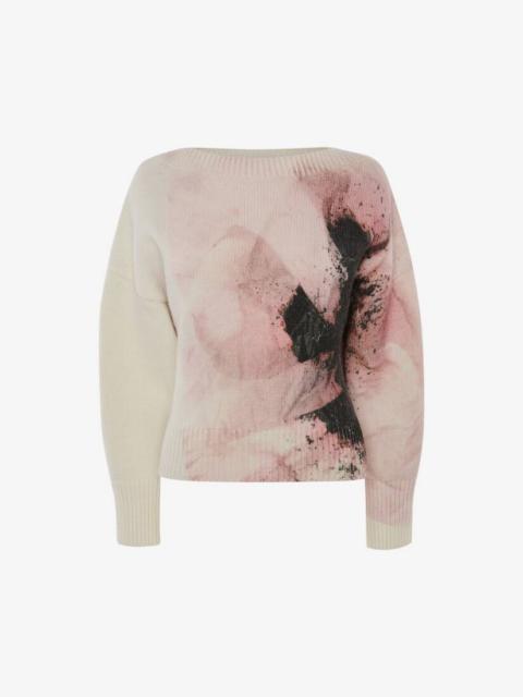 Alexander McQueen Anemone Print Jumper in Pink/ivory/black