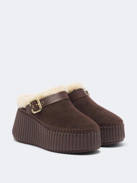 Chloé Nama shearling-lined suede platform mules
