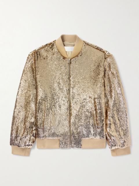 Dries Van Noten Sequinned Crepe Bomber Jacket Gold