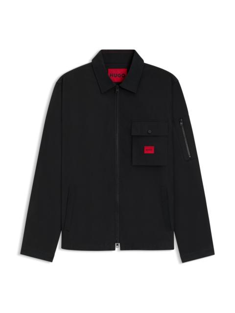 HUGO ZIP-UP CANVAS OVERSHIRT WITH LOGO LABEL