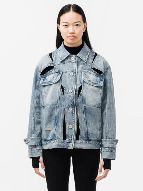 C2H4 Polygon Cut Out Denim Jacket in Faded Blue