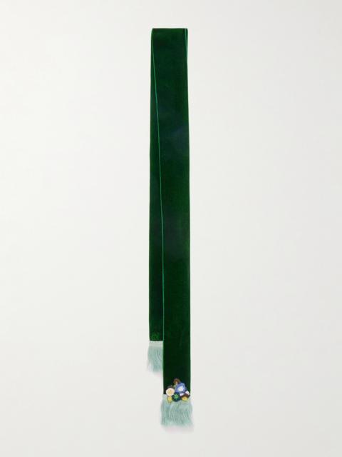 Valentino Fringed Embellished Velvet Scarf