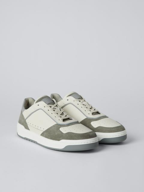 Grained calfskin and washed suede basket sneakers