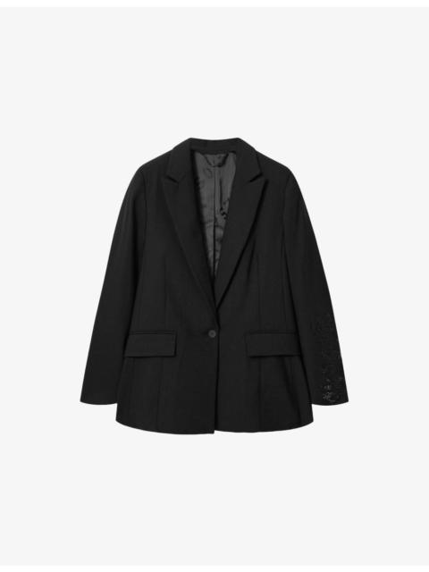 ALLSAINTS Ottie Skull-Embellished Single-Breasted Stretch Wool-Blend Blazer