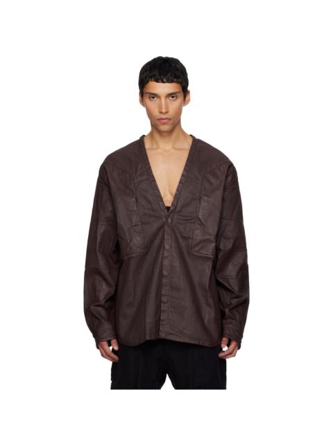 Rick Owens DRKSHDW Burgundy Concordians LS Larry Jumbo Fogpocket Denim Shirt