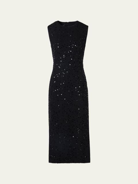 AKRIS Sequined Tweed Midi Sheath Dress