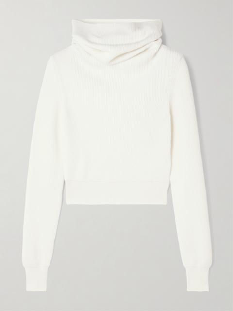 Alaïa Hooded Cropped Ribbed Wool-blend Sweater
