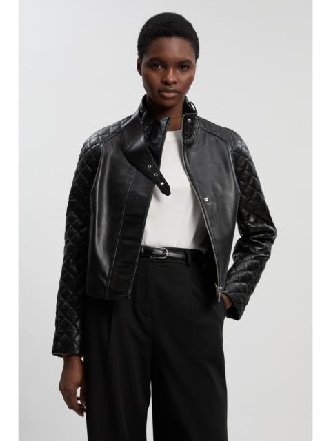 KAREN MILLEN Cropped Quilted Leather Biker Jacket