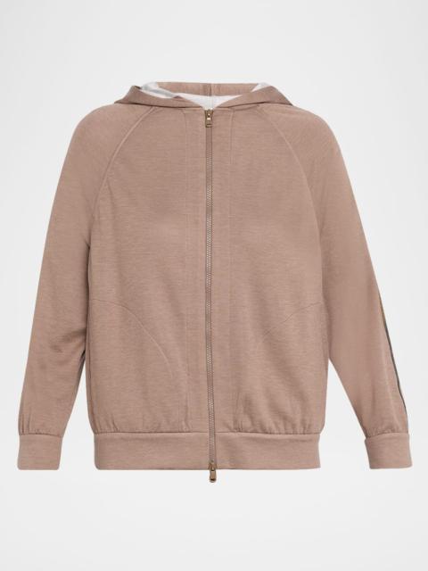 Brunello Cucinelli Monili Stripe Cotton-Silk Zip Jacket