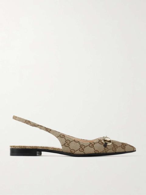 GUCCI Erin horsebit-embellished canvas-jacquard slingback sandals