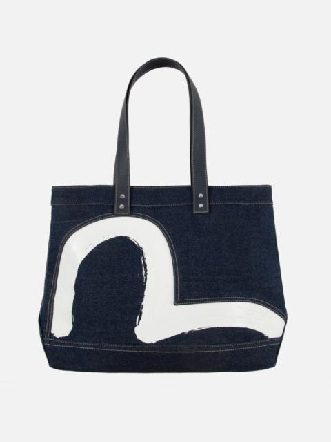 EVISU BRUSHSTROKE SEAGULL PRINT DENIM TOTE BAG