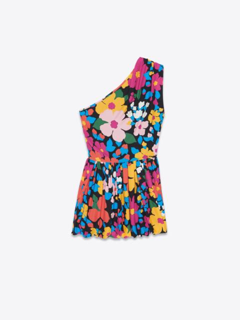 floral-print one-shoulder mini dress