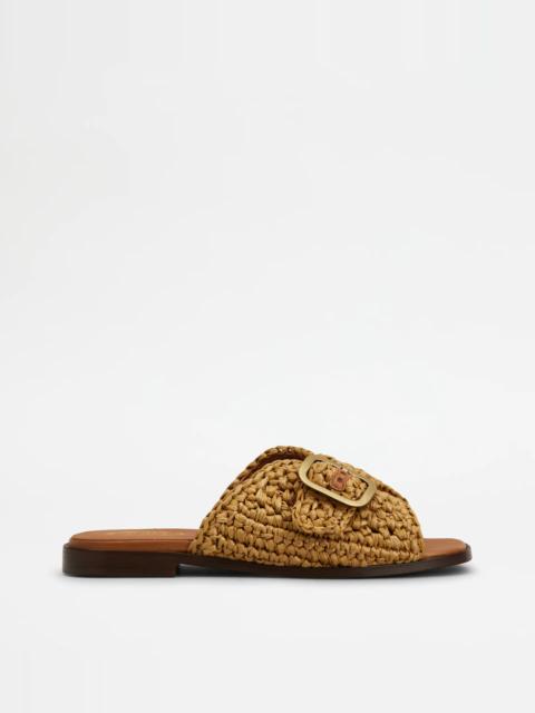 Tod's SANDALS IN RAFFIA - BROWN