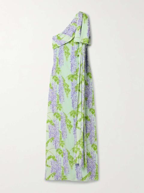Gala one-shoulder draped floral-print crepe maxi dress