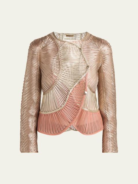 GIORGIO ARMANI Metallic Soutache Two-Tone Leather Jacket