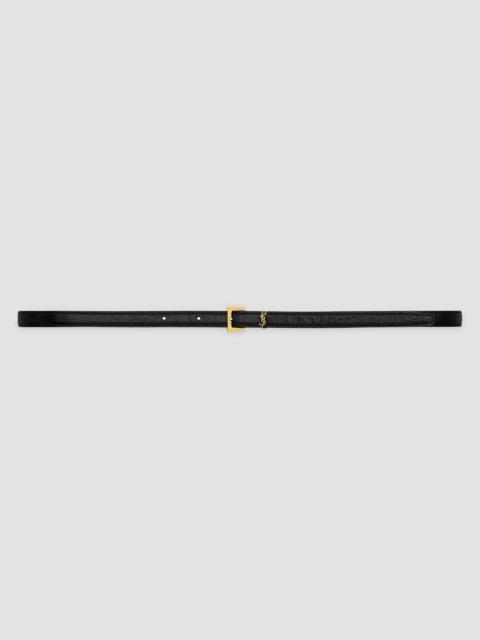 SAINT LAURENT Women's Cassandre Extra Thin Belt in Crocodile-Embossed Leather - Black