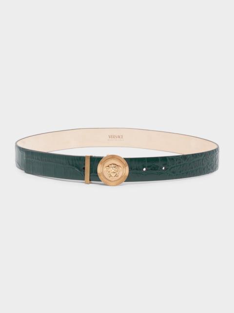 VERSACE Medusa Biggie Croc-Embossed Leather Belt