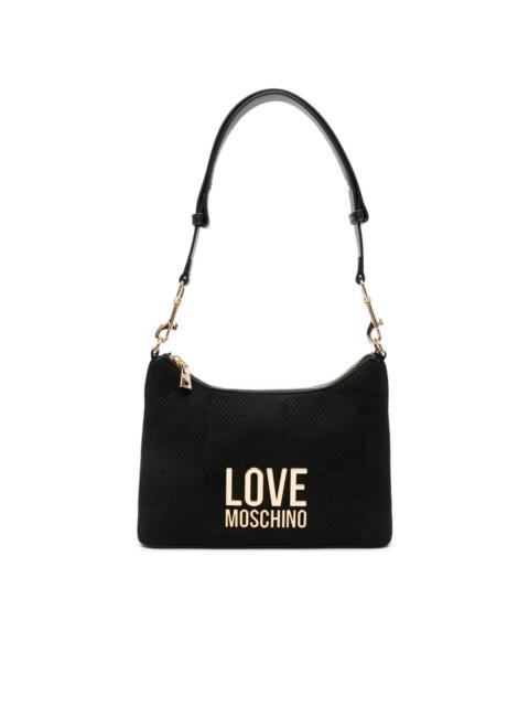 logo-plaque checkered shoulder bag