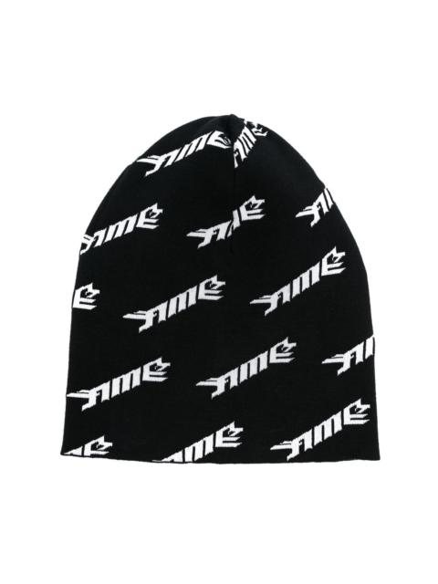 fine ribbed logo-print beanie hat