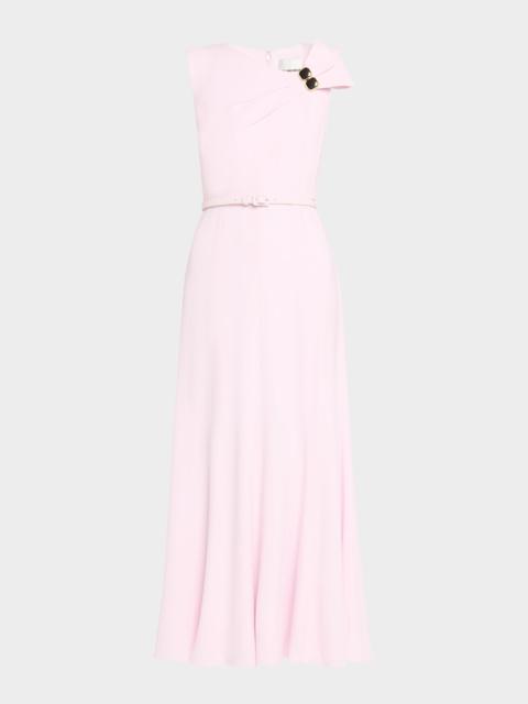 ROLAND MOURET Bow Embellished Satin Crepe Belted Maxi Dress