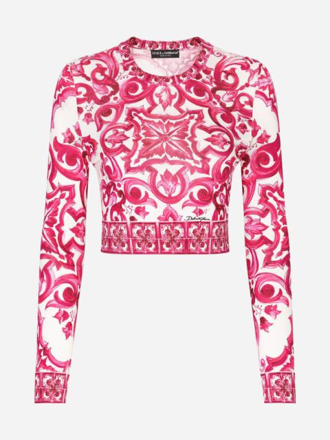 Dolce & Gabbana Cropped Majolica-print silk sweater