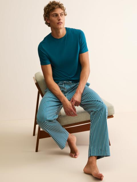 Derek Rose Men's Lounge Pants Royal Cotton Teal & White Stripe