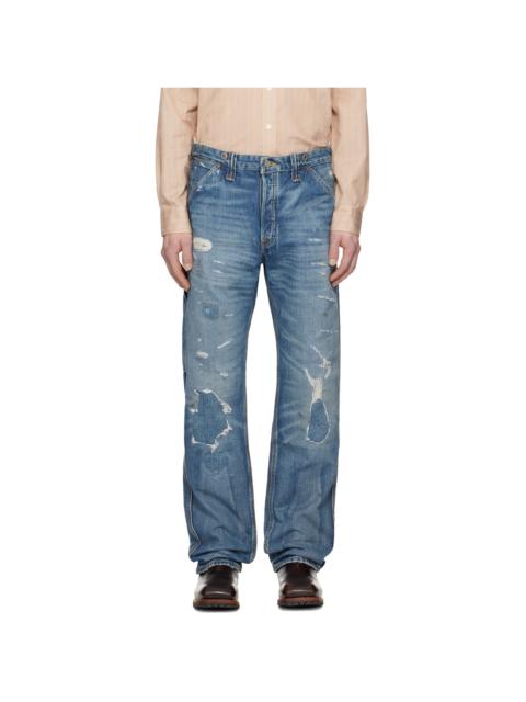 Blue Straight Fit Brayton Distressed Jeans