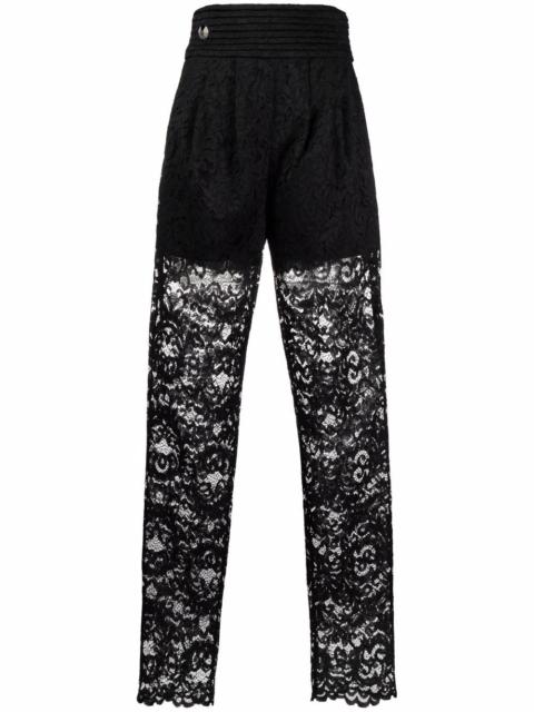 high-waisted lace-patterned trousers