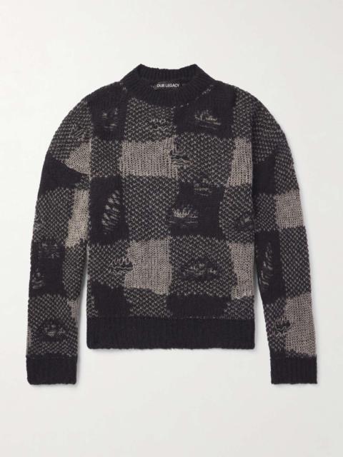 Our Legacy Sonar Distressed Checked Open-Knit Sweater